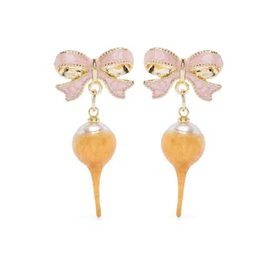 Ottolinger Bow Pearl Earrings In Gold