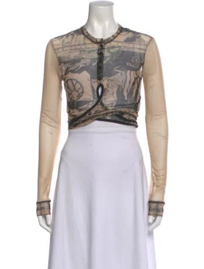 Pre-owned Ottolinger Graphic Print Crew Neck Top In Neutral