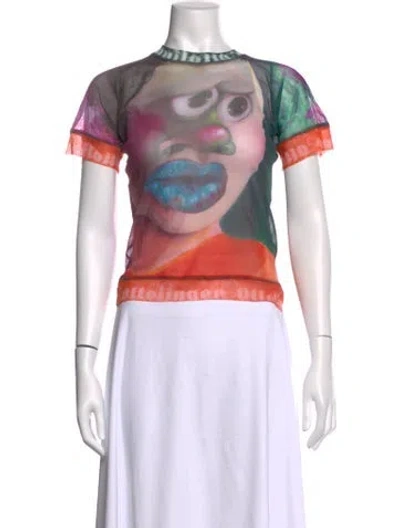 Pre-owned Ottolinger Graphic Print Crew Neck Top In Orange