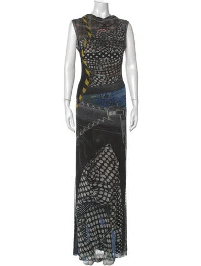 Pre-owned Ottolinger Graphic Print Long Dress In Black