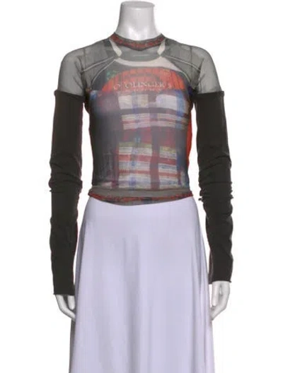 Pre-owned Ottolinger Graphic Print Mock Neck Top In Multicolor