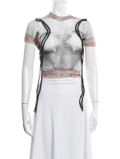Pre-owned Ottolinger Graphic Print Mock Neck Top In White