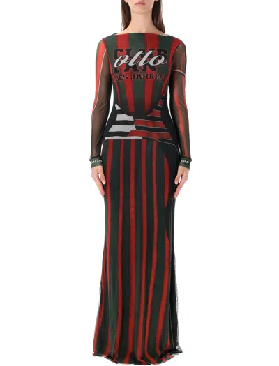 Ottolinger Graphic Print Sheer Long Sleeve Maxi Dress In Sporty Polo