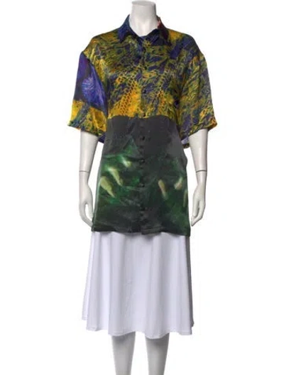 Pre-owned Ottolinger Graphic Print Short Sleeve Top In Green