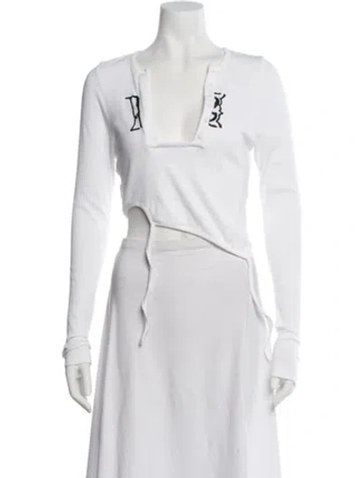 Pre-owned Ottolinger Graphic Print Square Neckline Top In White