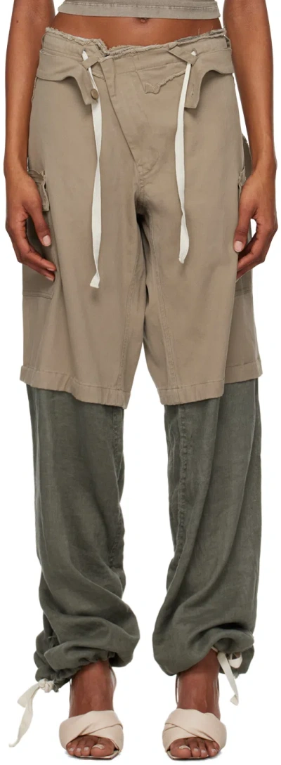 Ottolinger Grey & Khaki Baggy Cargo Trousers In Olive Grey
