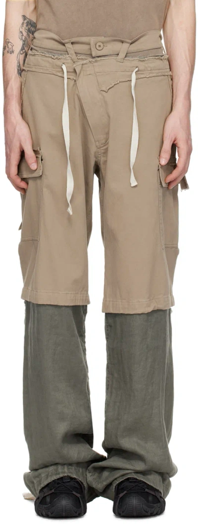 Ottolinger Gray & Khaki Baggy Cargo Pants In Olive Grey