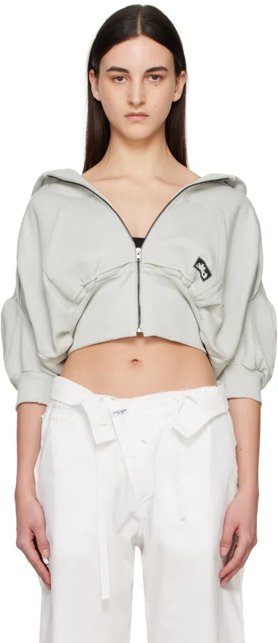Ottolinger Gray Cropped Short Sleeve Hoodie In Grey