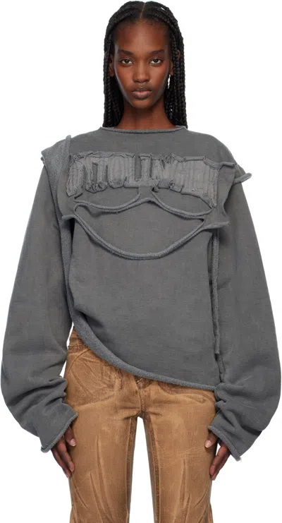 Ottolinger Gray Distressed Drape Sweatshirt In Grey