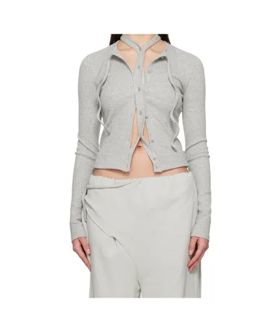 OTTOLINGER GRAY DOUBLE CLOSURE RIB CARDIGAN