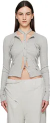 Ottolinger Gray Double Closure Rib Cardigan In Silver Melange