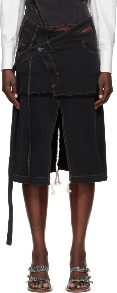 Ottolinger Gray Signature Wrap Denim Midi Skirt In Grey