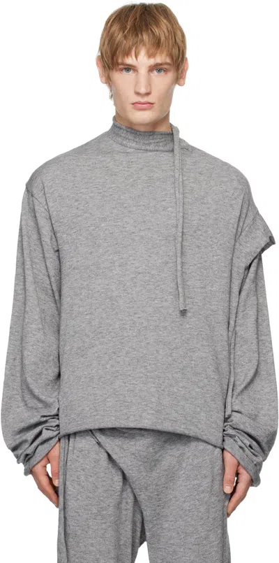 Ottolinger Gray Strap Knit Loose Longsleeve Sweatshirt In Grey
