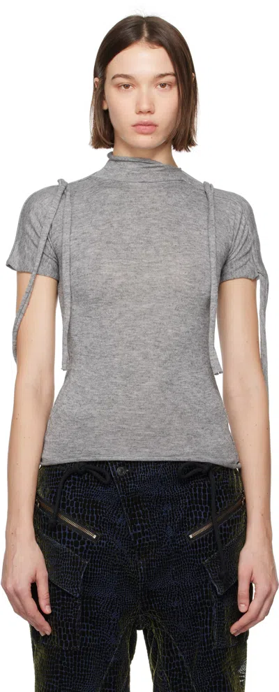 Ottolinger Gray Strap Knit T-shirt In Grey