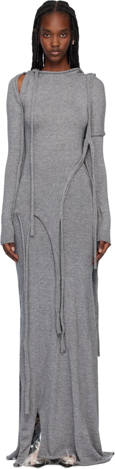 Ottolinger Gray Strap Maxi Knit Maxi Dress In Grey