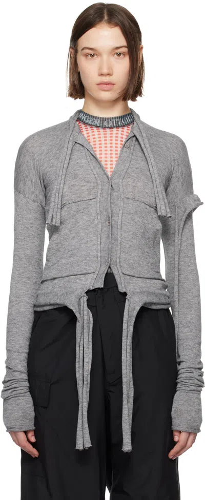 Ottolinger Gray Strappy Knit Cardigan In Grey