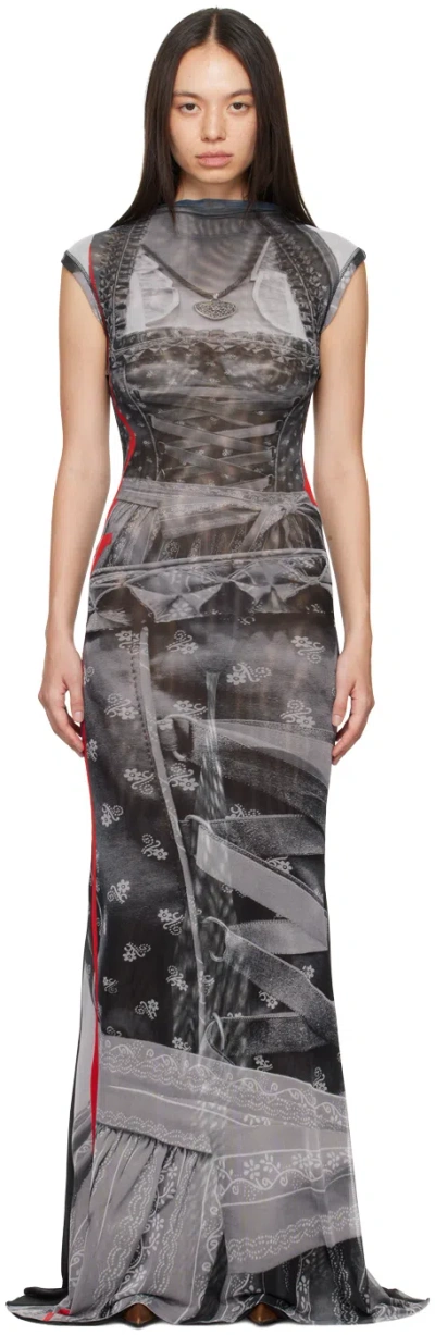 Ottolinger Gray Trompe L'œil Maxi Dress In Dirndl Print