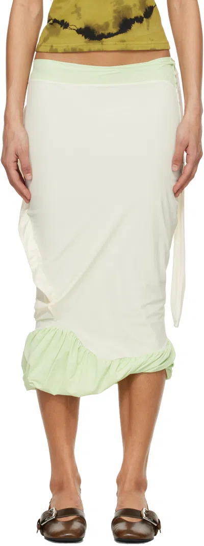 Ottolinger Green & Off-white Twisted Pencil Midi Skirt In Neutral
