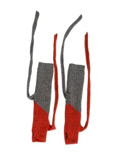 Pre-owned Ottolinger Grey Pattern Printed Wool Felt Half Sleeve Mittens In Gray