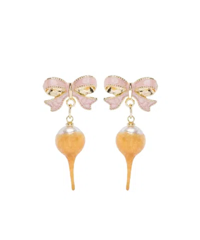 Ottolinger Bow Pearl Earrings In Gold