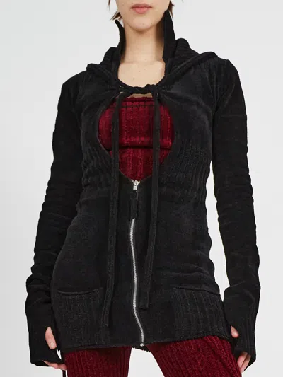 Ottolinger Hooded Zip-front Mini Dress In Black