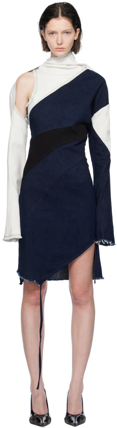 Ottolinger Indigo Asymmetric Denim Minidress In Multicolor