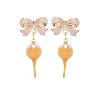 Ottolinger Bow Pearl Earrings In Gold