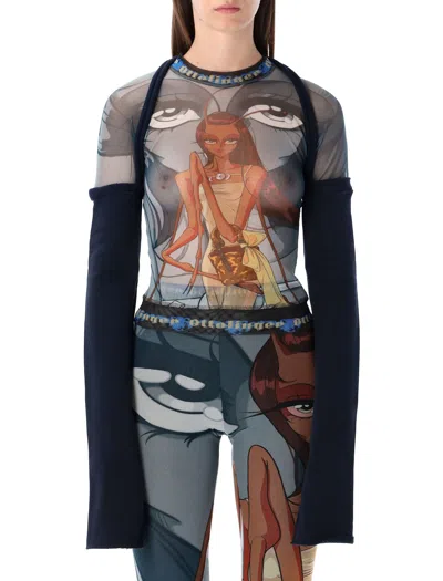 OTTOLINGER JULIEN CECCALDI PRINTED MESH TOP WITH SLEEVES