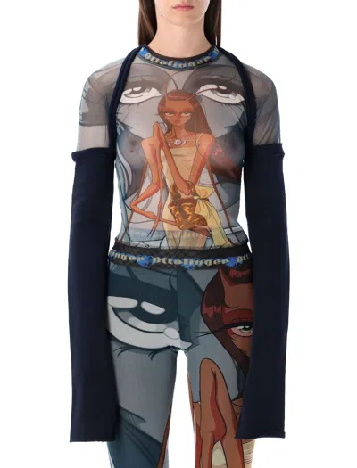 OTTOLINGER OTTOLINGER JULIEN CECCALDI PRINTED MESH TOP WITH SLEEVES
