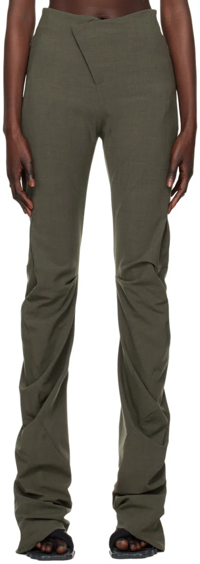 Ottolinger Khaki Drape Suit Trousers In Green Melange