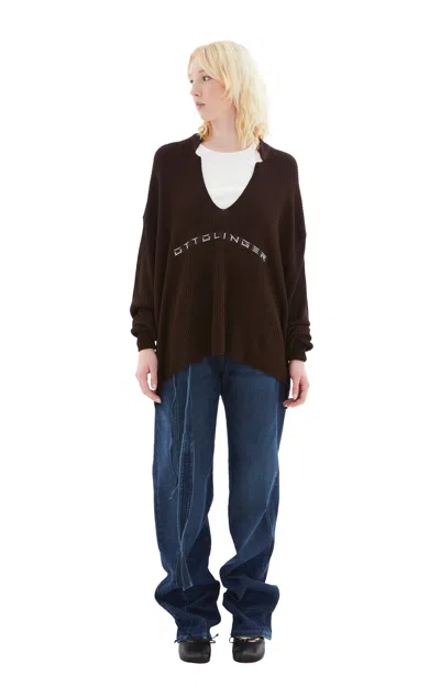 Ottolinger Knit Open Collar Sweater In Brown