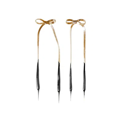 Pre-owned Ottolinger Laced Bow Earrings 'gold/black' | Women's Size Onesize