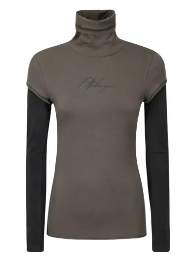 Ottolinger Logo-embroidered Turtleneck Top In Brown