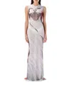 Ottolinger Cowl Neck Mesh Printed Maxi Dress With Sheer Details In White