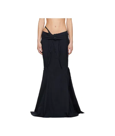 Ottolinger Black Mermaid Maxi Skirt In Black Pinstripe