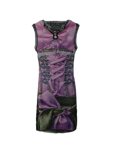 Ottolinger Mesh Corset-print Dress In Purple