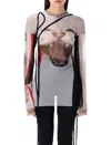 Ottolinger Multicolor Mesh Deconstructed Longsleeve T-shirt In Cat Print