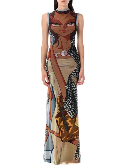 Ottolinger Mesh Maxy Dress Manga In Brown