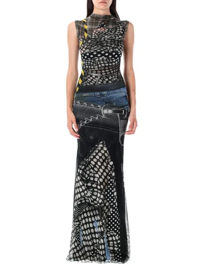 Ottolinger Mesh Maxy Dress Zip Print In Blue