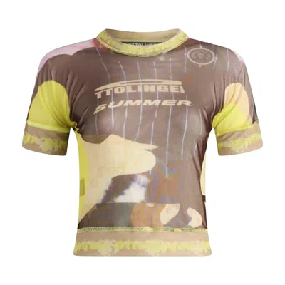 Pre-owned Ottolinger Mesh Otto T-shirt 'morph Camo' | Brown | Women's Size Xs