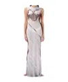 Ottolinger Cowl Neck Mesh Printed Maxi Dress With Sheer Details In White
