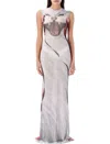 Ottolinger Cowl Neck Mesh Printed Maxi Dress With Sheer Details