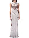 Ottolinger Cowl Neck Mesh Printed Maxi Dress With Sheer Details In Cat Print