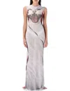 Ottolinger Cowl Neck Mesh Printed Maxi Dress With Sheer Details In Cat Print