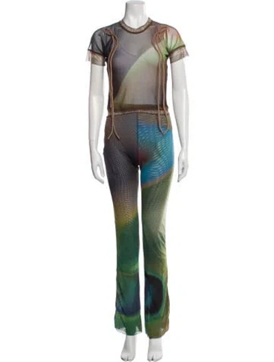 Pre-owned Ottolinger Mesh Printed Pant Set In Green