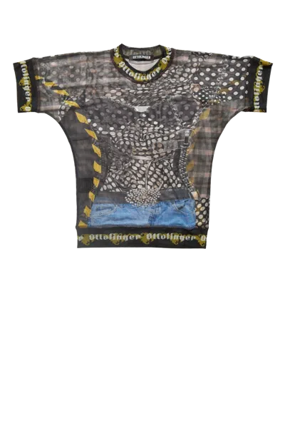 Ottolinger Mesh T-shirt Polka Dot Zip Print In Black