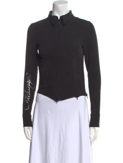 Pre-owned Ottolinger Mock Neck Long Sleeve Button-up Top In Black