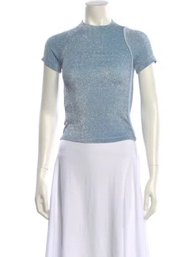 Pre-owned Ottolinger Mock Neck Short Sleeve Crop Top In Blue