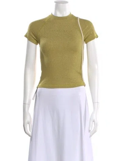 Pre-owned Ottolinger Mock Neck Short Sleeve Top In Green