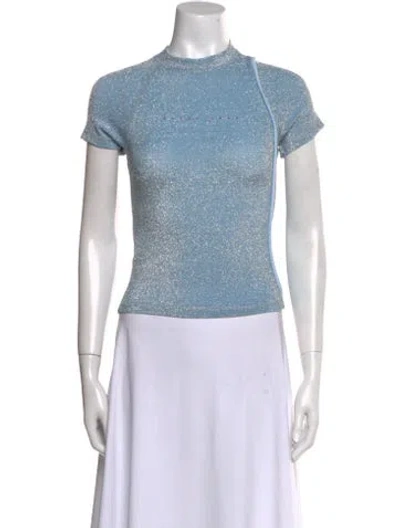 Pre-owned Ottolinger Mock Neck Short Sleeve Top In Green